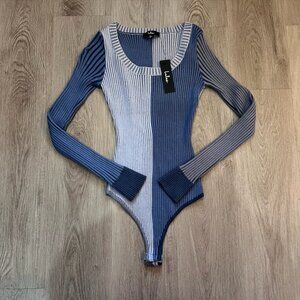Lulus Ribbed Blue Long Sleeve Bodysuit Size Small NWT